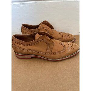 J.D. Fisk Tan Leather Wingtip Oxford Shoes Men’s Size 11M – Red Trim No Laces